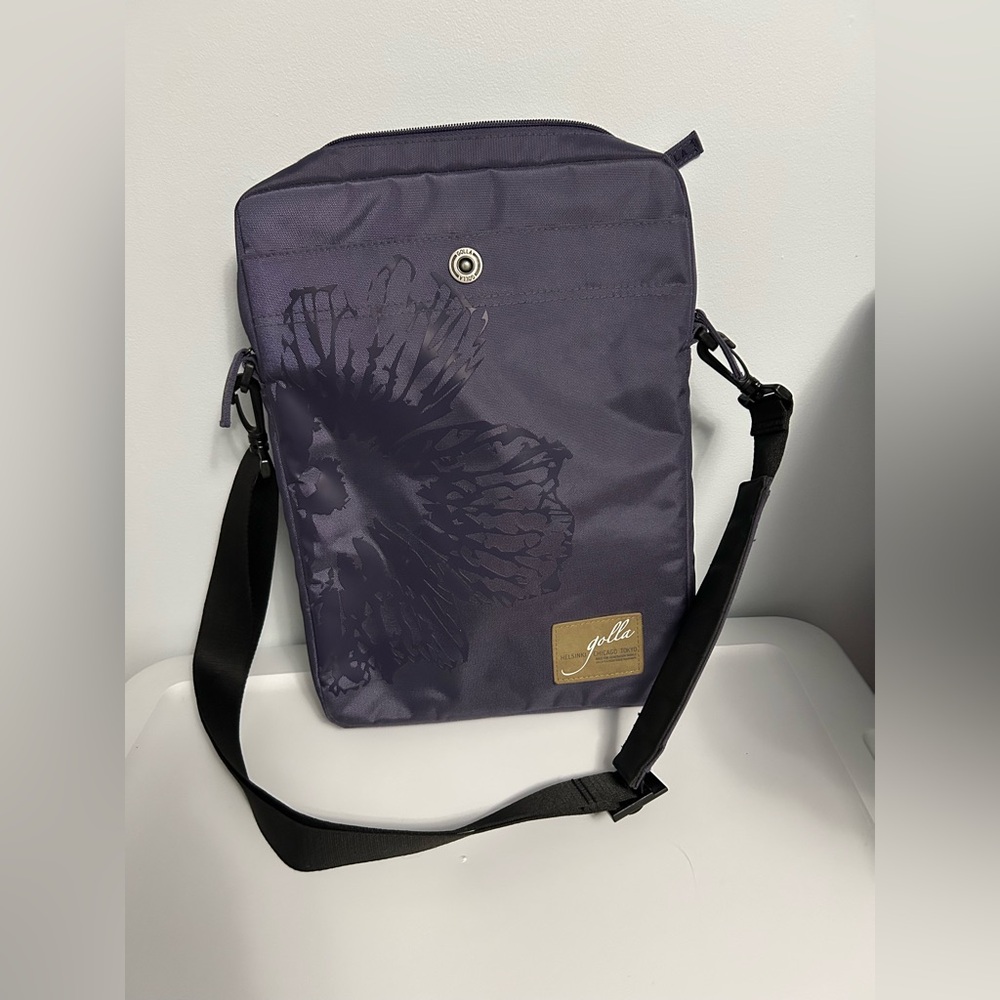 Golla Women's Dark Purple Floral Crossbody Laptop Bag with Adjustable Strap